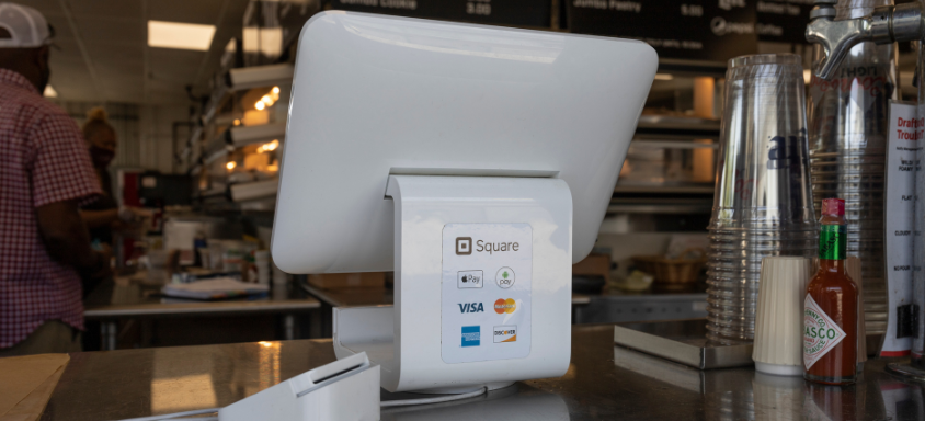 Square kiosk and card reader in a food truck. 