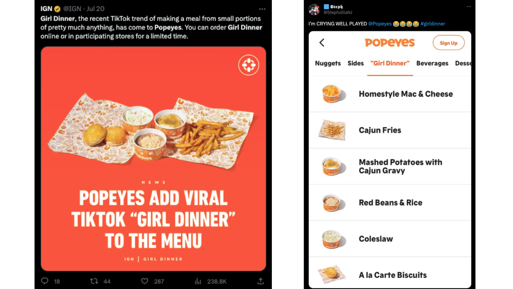 Popeye's Girl Dinner Menu trend on twitter. 