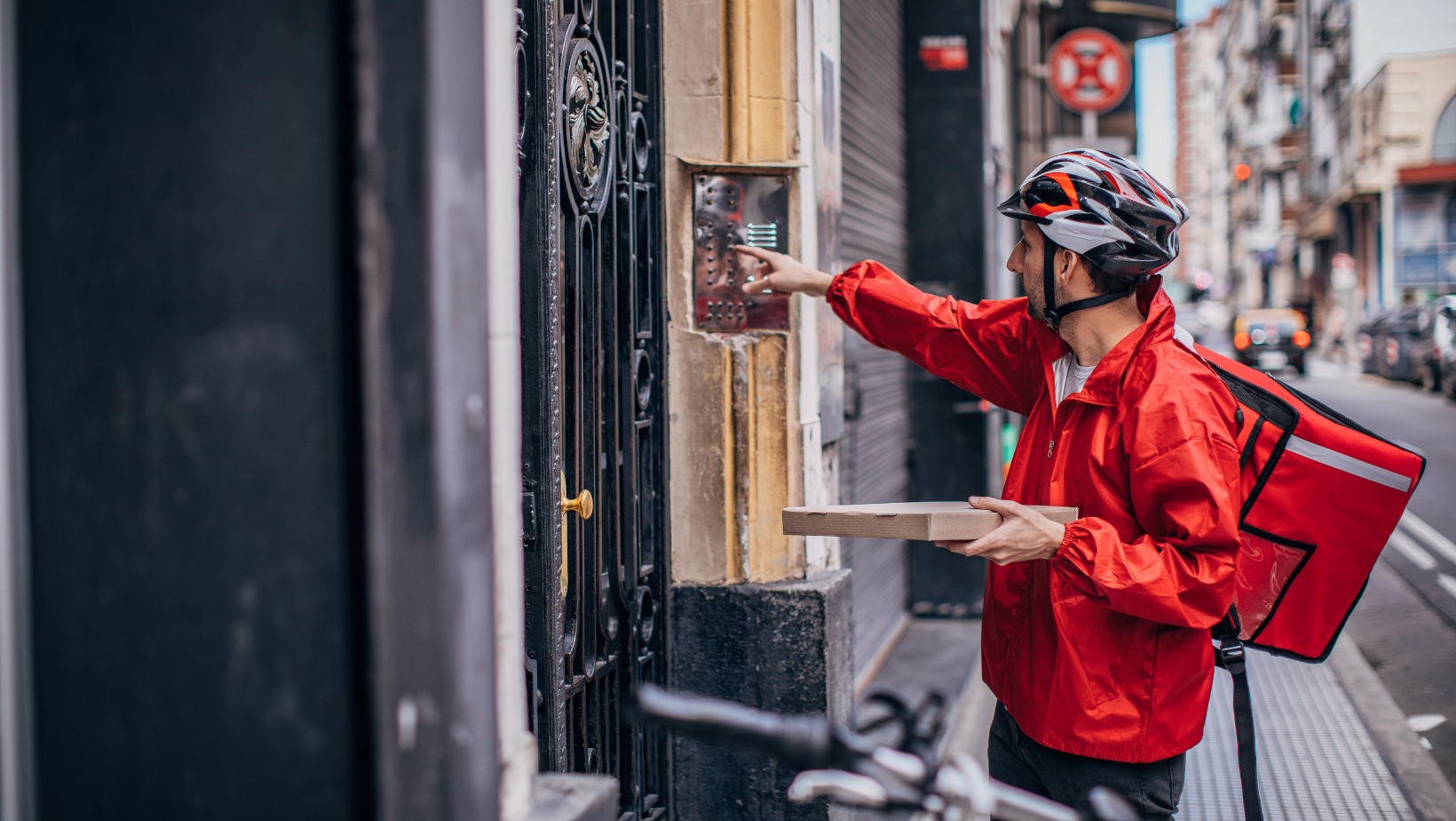 Food delivery on bicycle. 