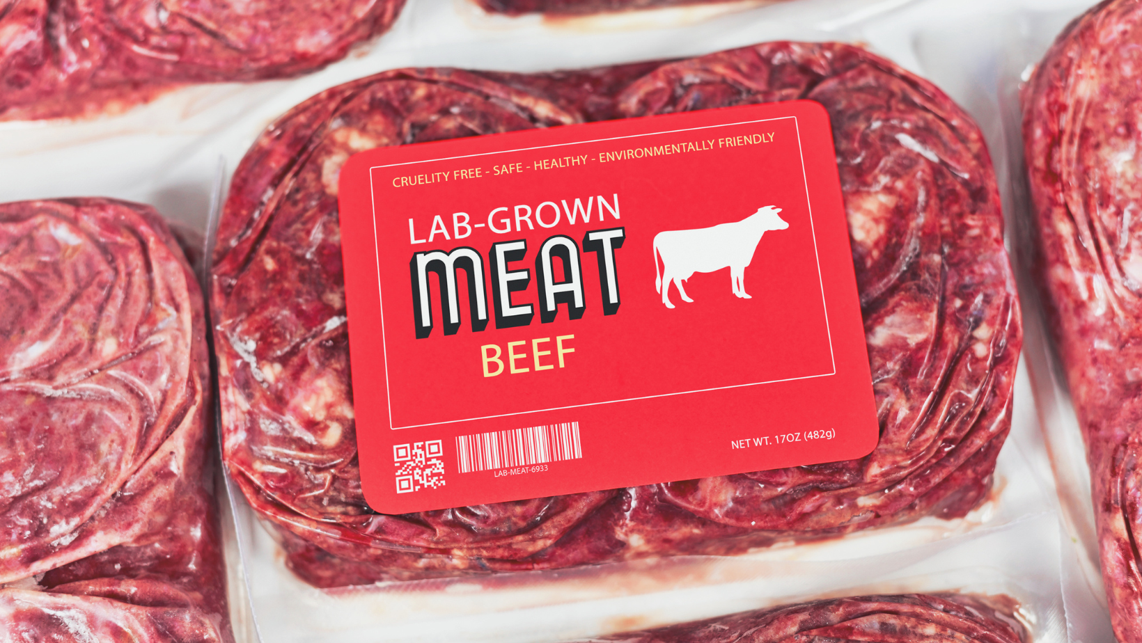 Packet of lab-grown beef meat. 