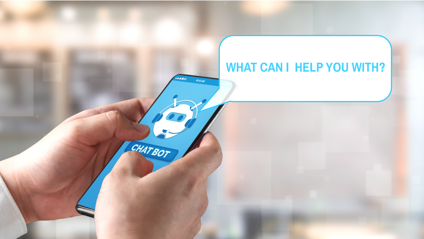 Chat bot pop up on mobile phone. 